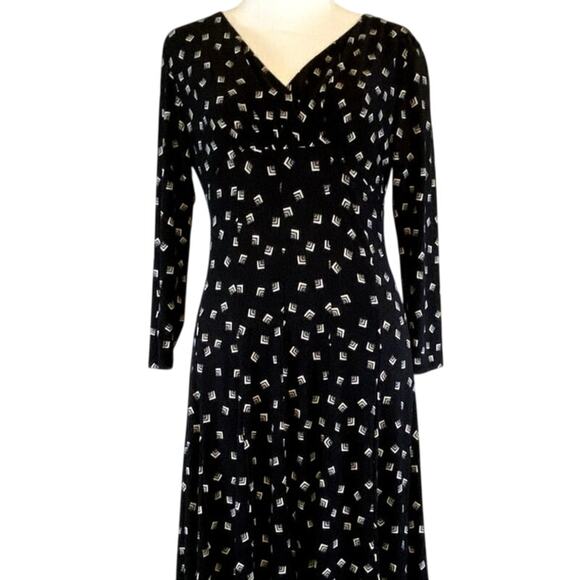 Ralph Lauren Black White Geometric Wrap Bodice Fit & Flare Dress Size 12 Career - Picture 1 of 11